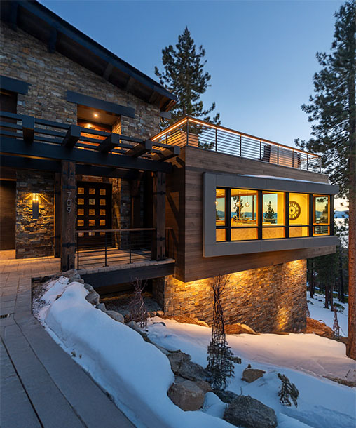 Cabin on a snowy mountain side
