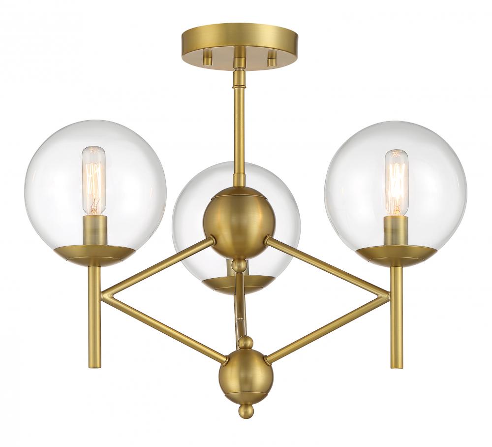 3 LIGHT, SEMI FLUSH FIXTURE IN METAL