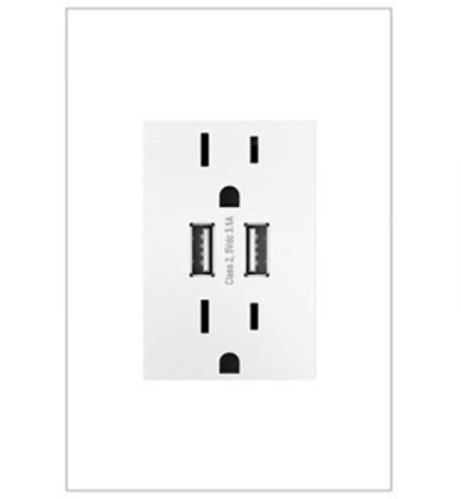 adorne Dual-USB Outlet with Gloss White Wall Plate, White