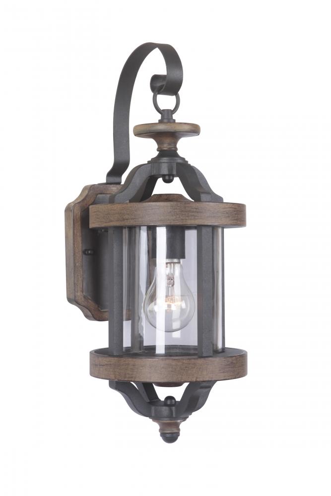 Ashwood 1 Light Small Outdoor Wall Lantern in Textured Black/Whiskey Barrel