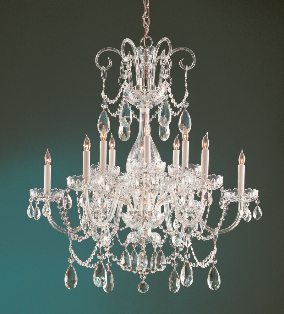 Traditional Crystal 12 Light Crystal Brass Chandelier