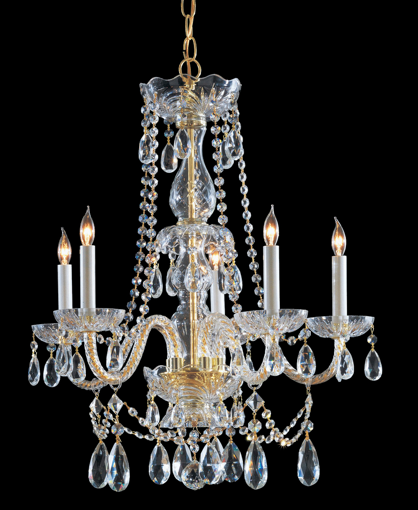 Traditional Crystal 5 Light Crystal Brass Chandelier