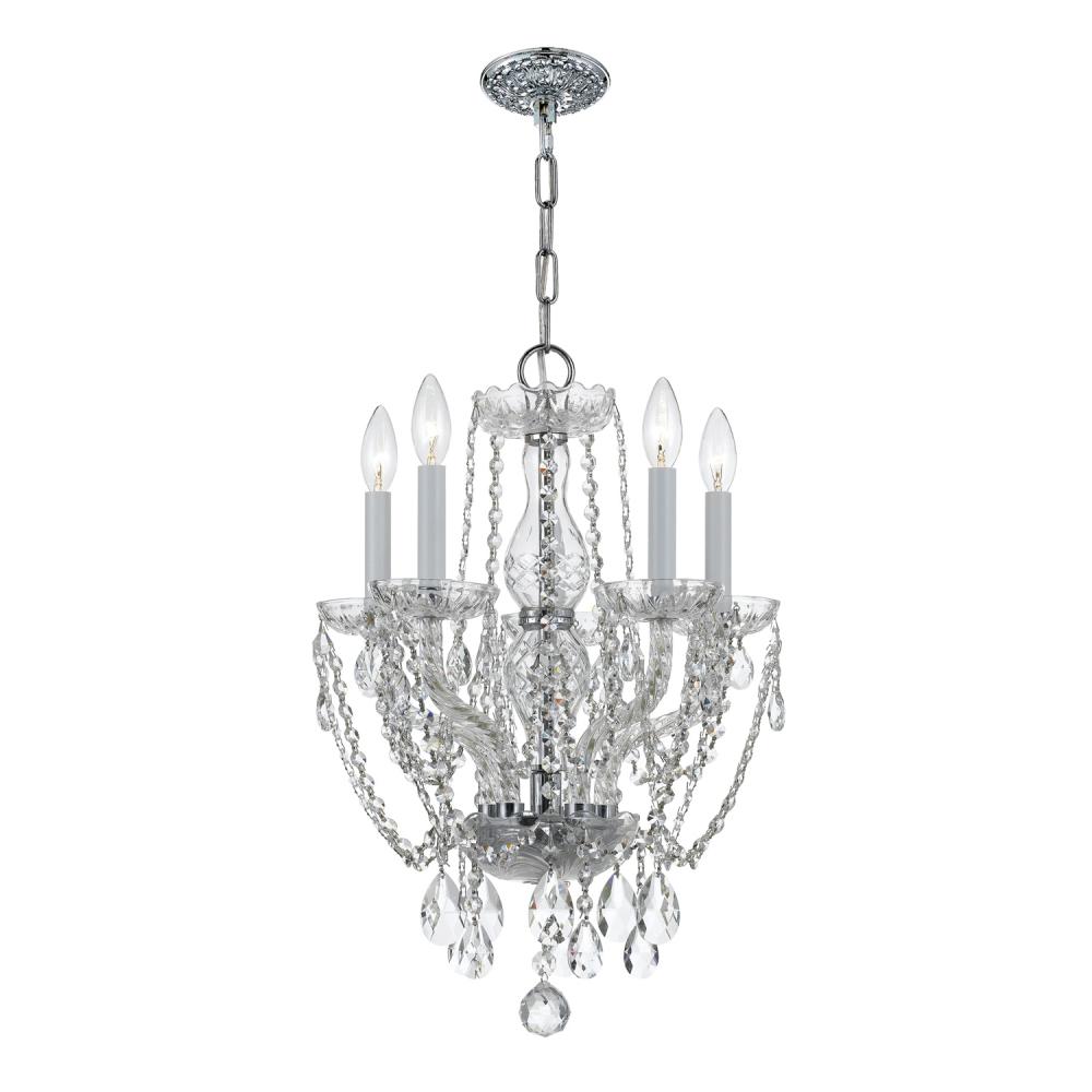 Traditional Crystal 5 Light Hand Cut Crystal Polished Chrome Mini Chandelier