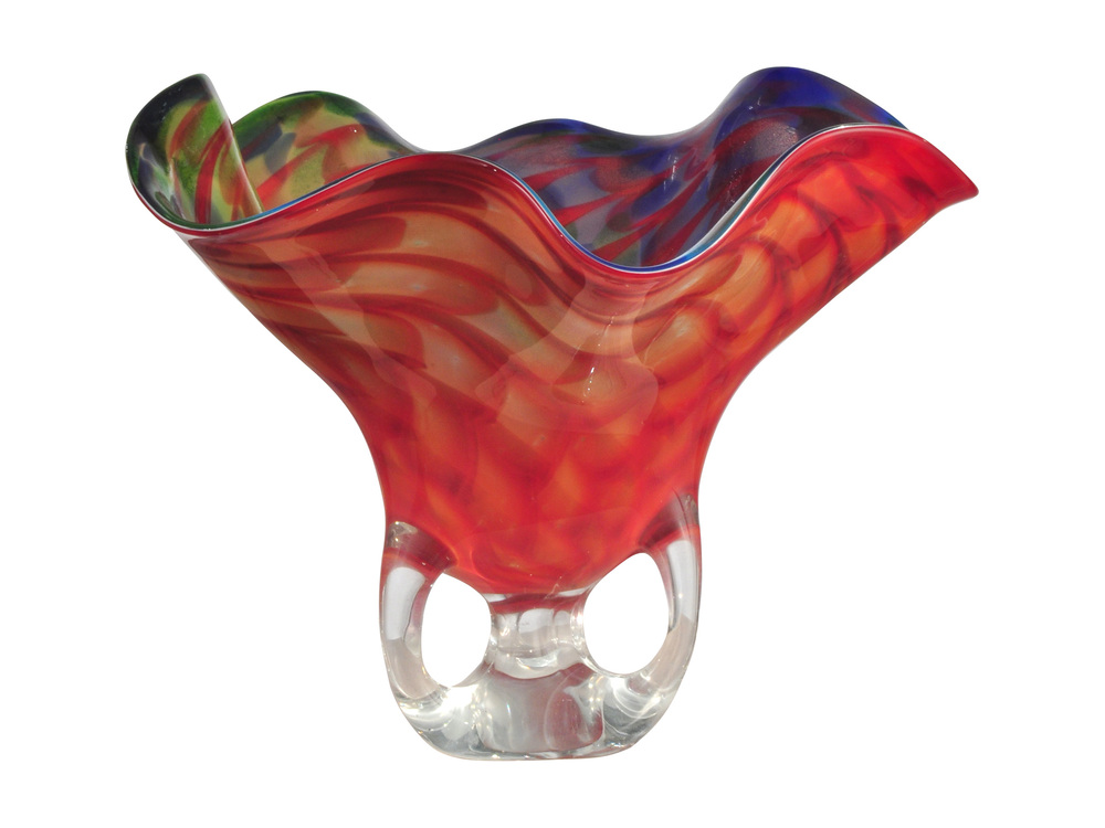 Cinnabar Wave Hand Blown Art Glass Vase