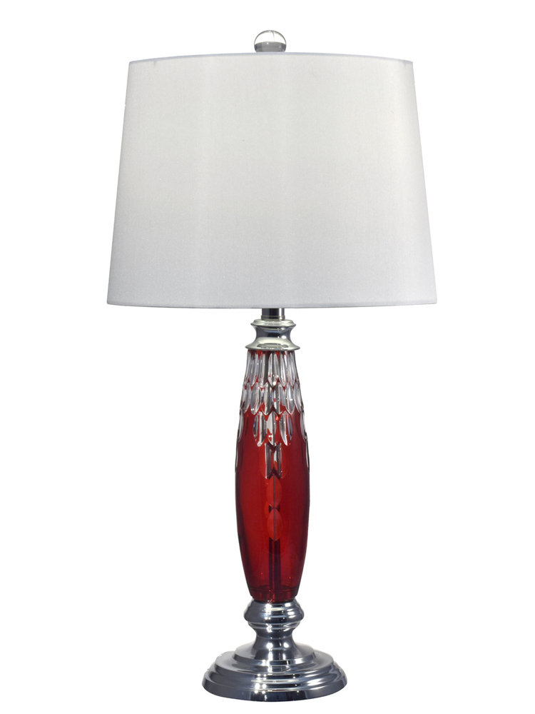 Red Marble 24% Lead Hand Cut Crystal Table Lamp