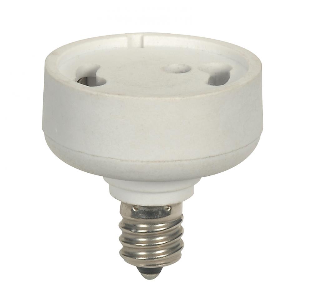 White E12 To GU24 Adapter; Candelabara To GU24 With Locking Device Reducer; 3/4" Overall