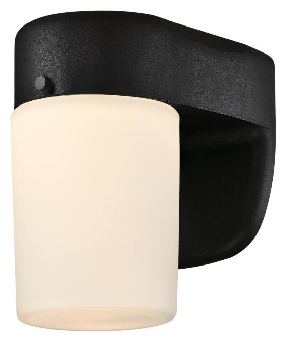 Dimmable LED Wall Fixture with Dusk to Dawn Sensor Black Finish Frosted Opal Glass
