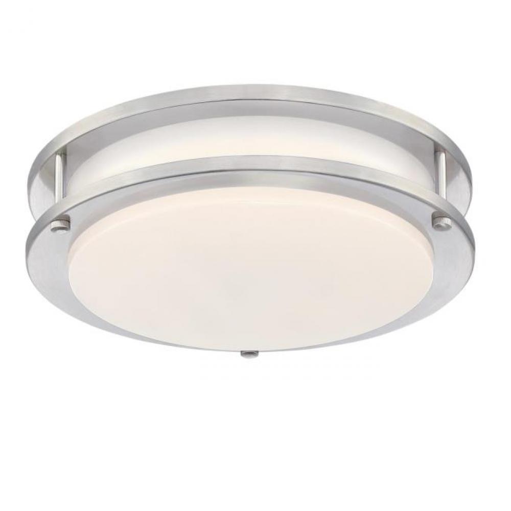 11 in. 19W LED Flush Brushed Nickel Finish White Frosted Shade