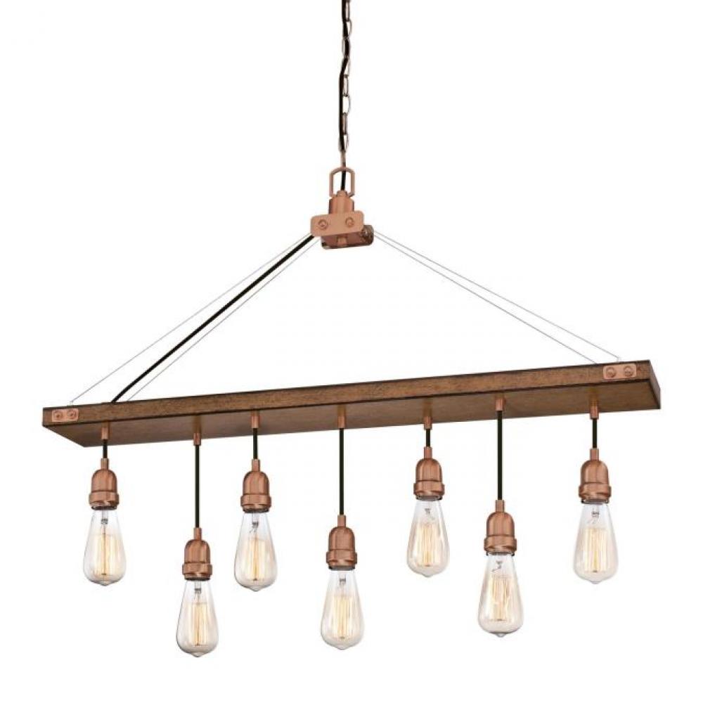 7 Light Chandelier Barnwood Finish with Washed Copper Accents