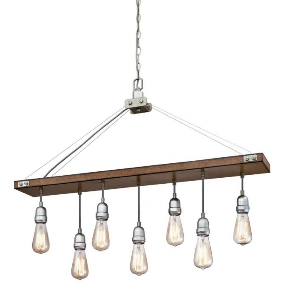7 Light Chandelier Barnwood Finish with Galvanized Steel Accents