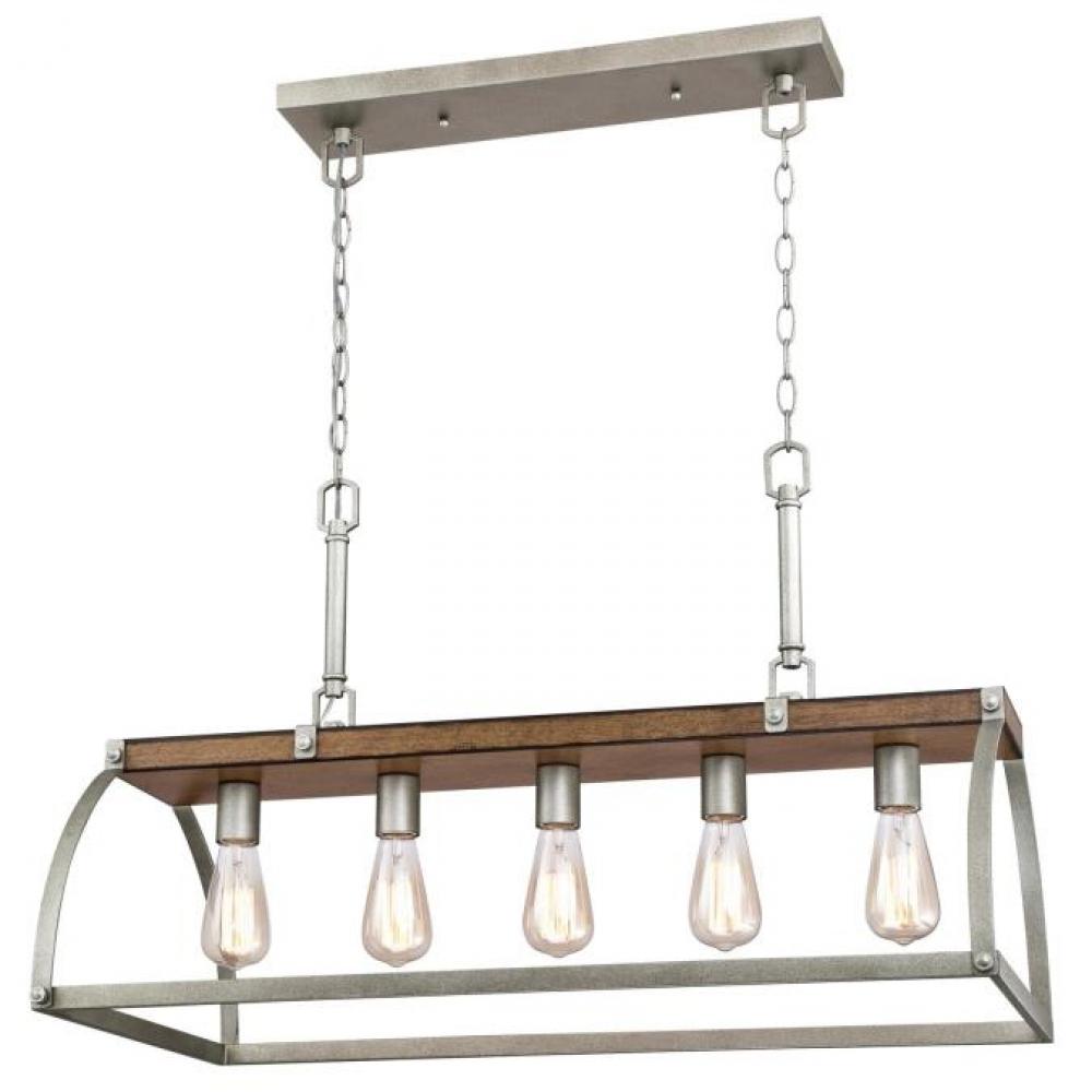 5 Light Chandelier Barnwood Finish with Galvanized Steel Accents
