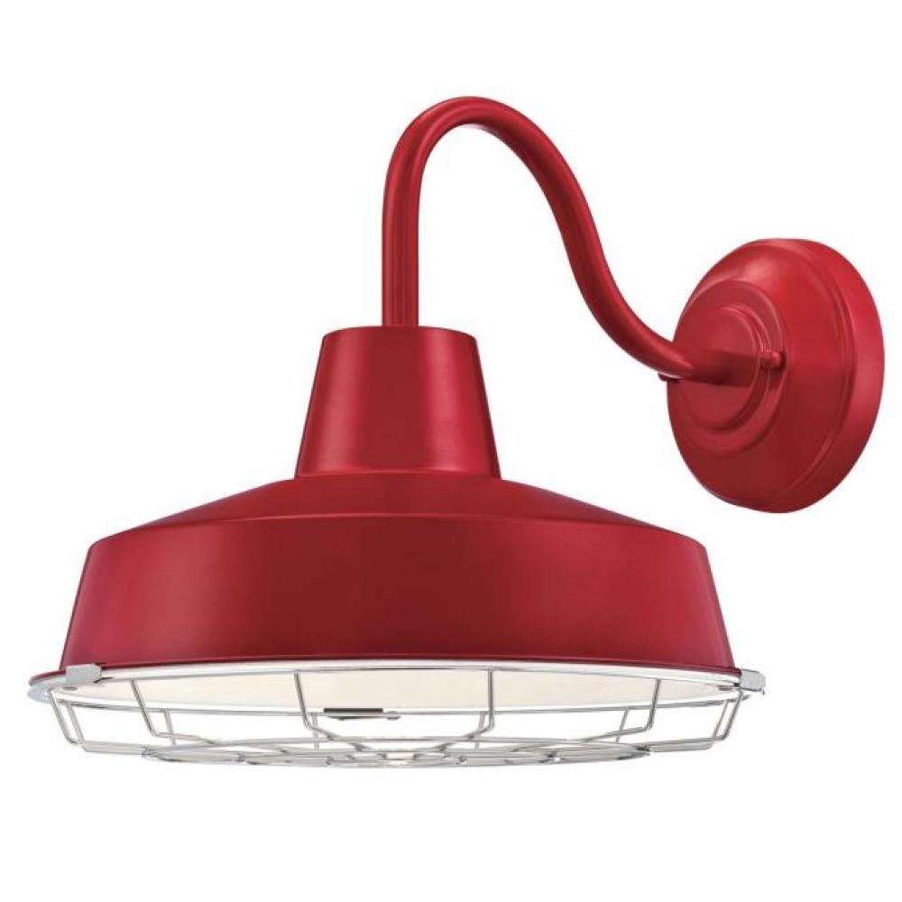 Dimmable LED Wall Fixture Classic Red Finish Removable Chrome Cage