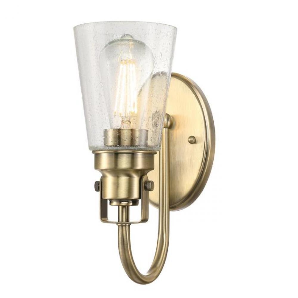 1 Light Wall Fixture Antique Brass Finish Clear Seeded Glass