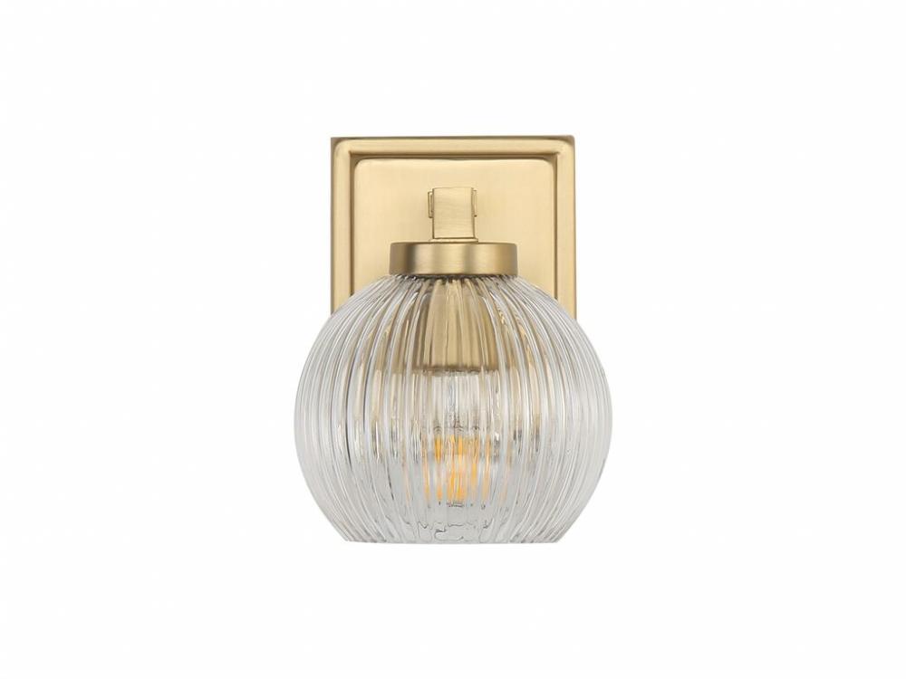 Elliott 1-Light Vanity Light in Brushed Champagne Bronze with Ribbed Clear Shade