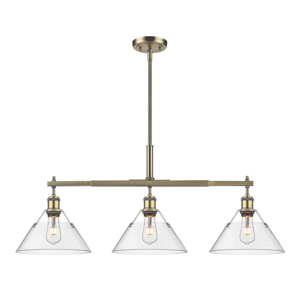 Orwell 3-Light Linear Pendant in Aged Brass with Clear Glass