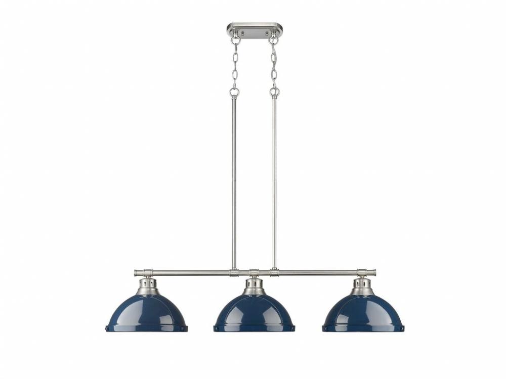 Duncan Small Pendant with Rod in Pewter with Matte Navy