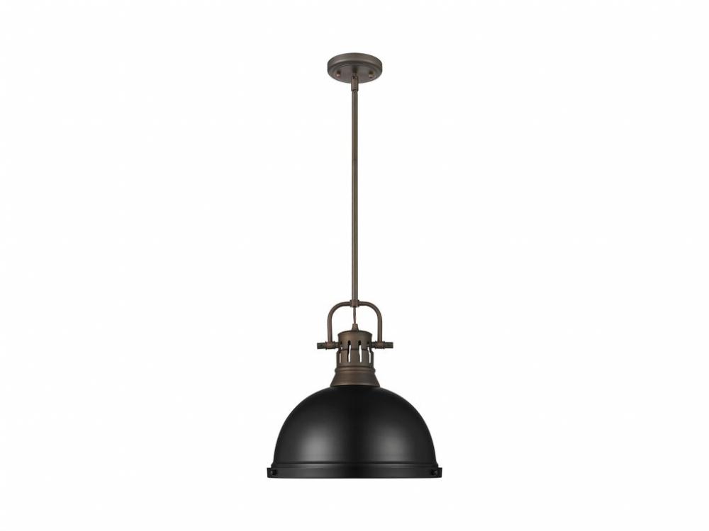 Duncan 1-Light Pendant with Rod in Rubbed Bronze with Matte Black