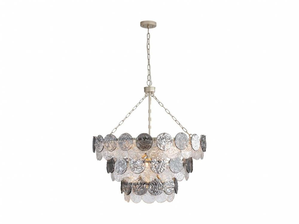 Cascada 3 Tier - 13 Light Pendant in Aegean Silver with Smoke Plated Glass Shade