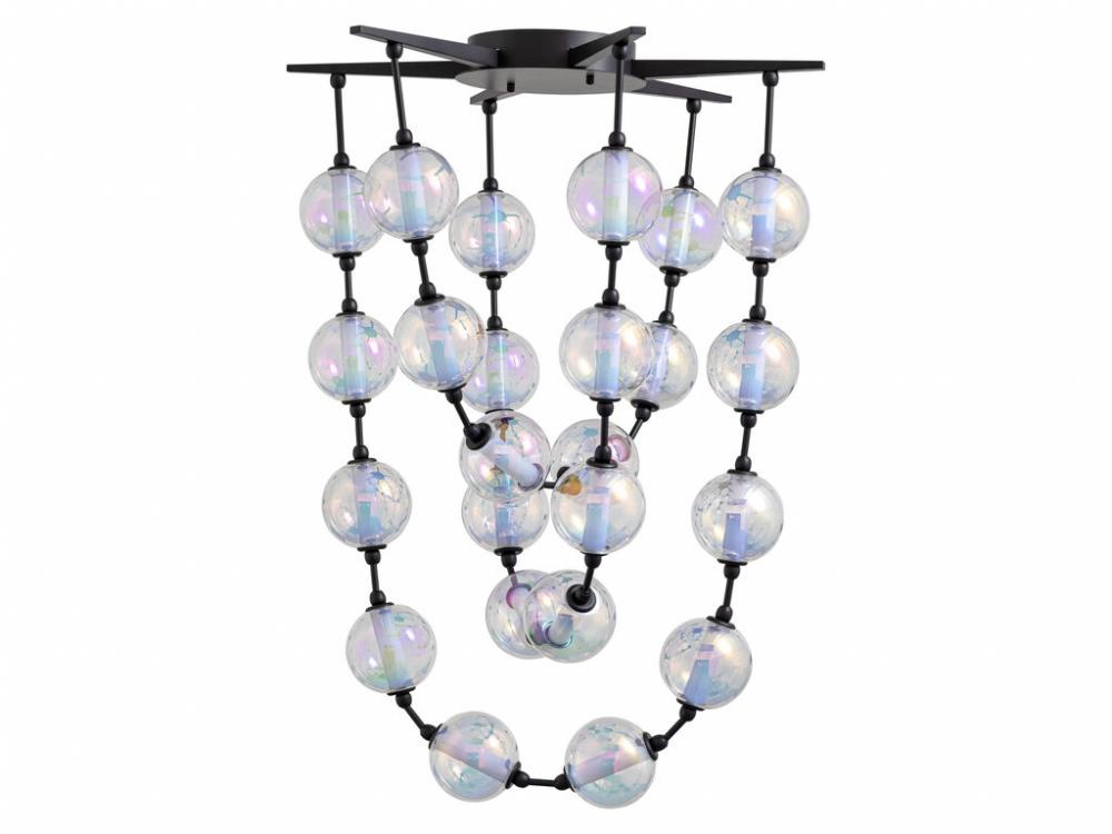 Pearla 34" LED Pendant in Matte Black with Iridescent Glass Shade