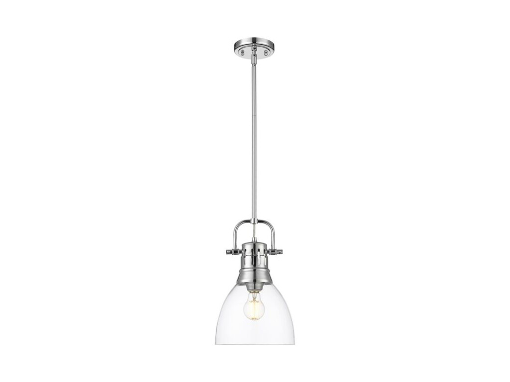 Duncan Small Pendant with Rod in Chrome with Clear Glass
