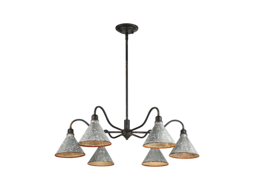 Jasper Chandelier in Antique Black Iron with Galvanized Steel