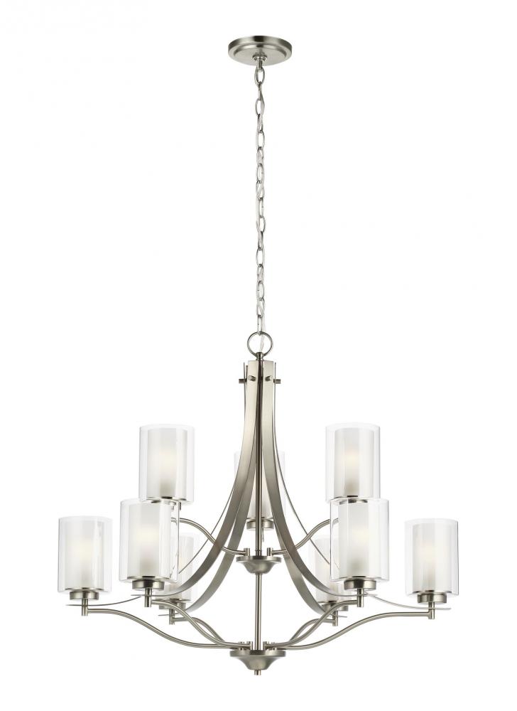 Elmwood Park traditional 9-light indoor dimmable ceiling chandelier pendant light in brushed nickel