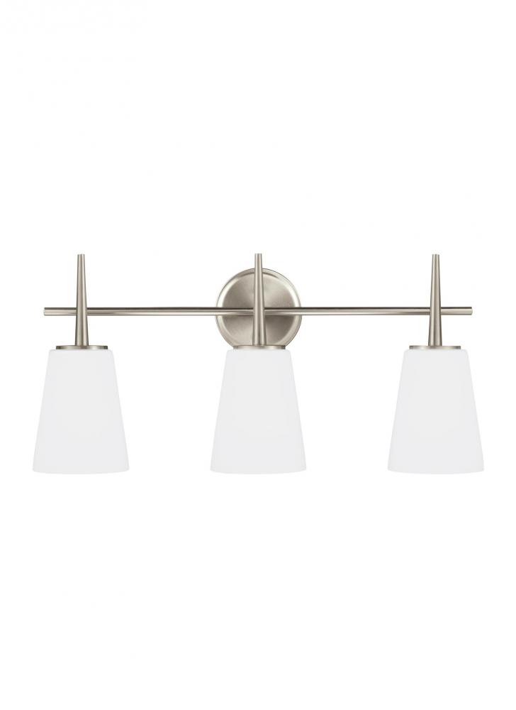 Driscoll contemporary 3-light LED indoor dimmable bath vanity wall sconce in brushed nickel silver f