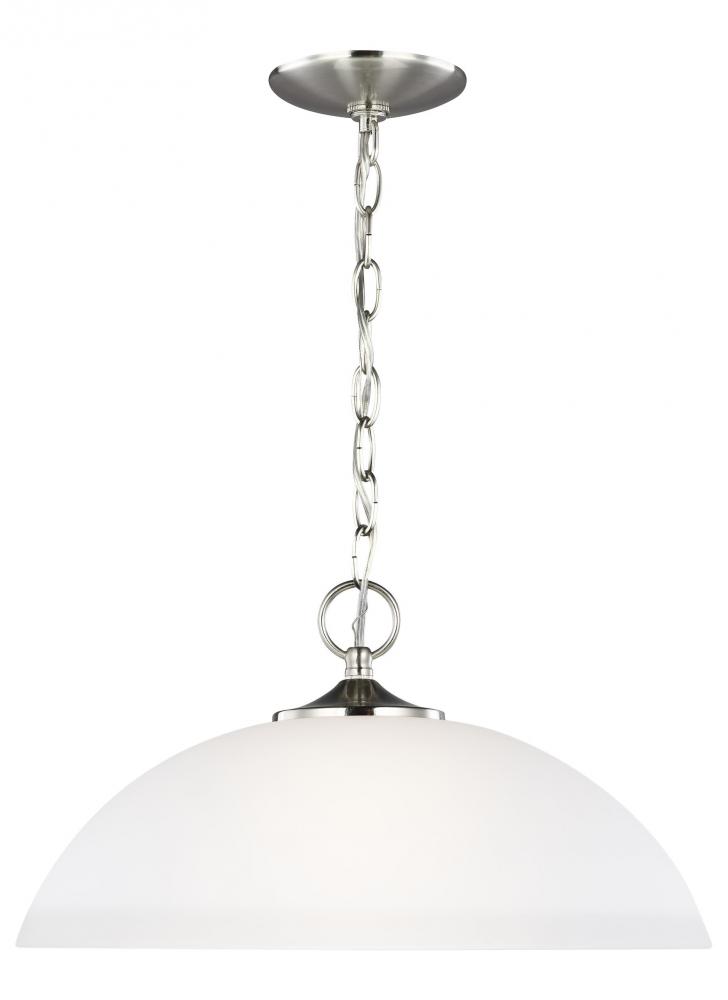Geary transitional 1-light indoor dimmable ceiling hanging single pendant light in brushed nickel si