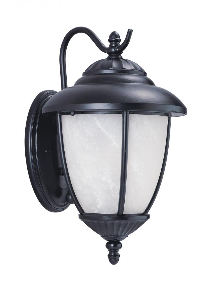 Yorktown transitional 1-light LED outdoor exterior large wall lantern sconce with photocell in black