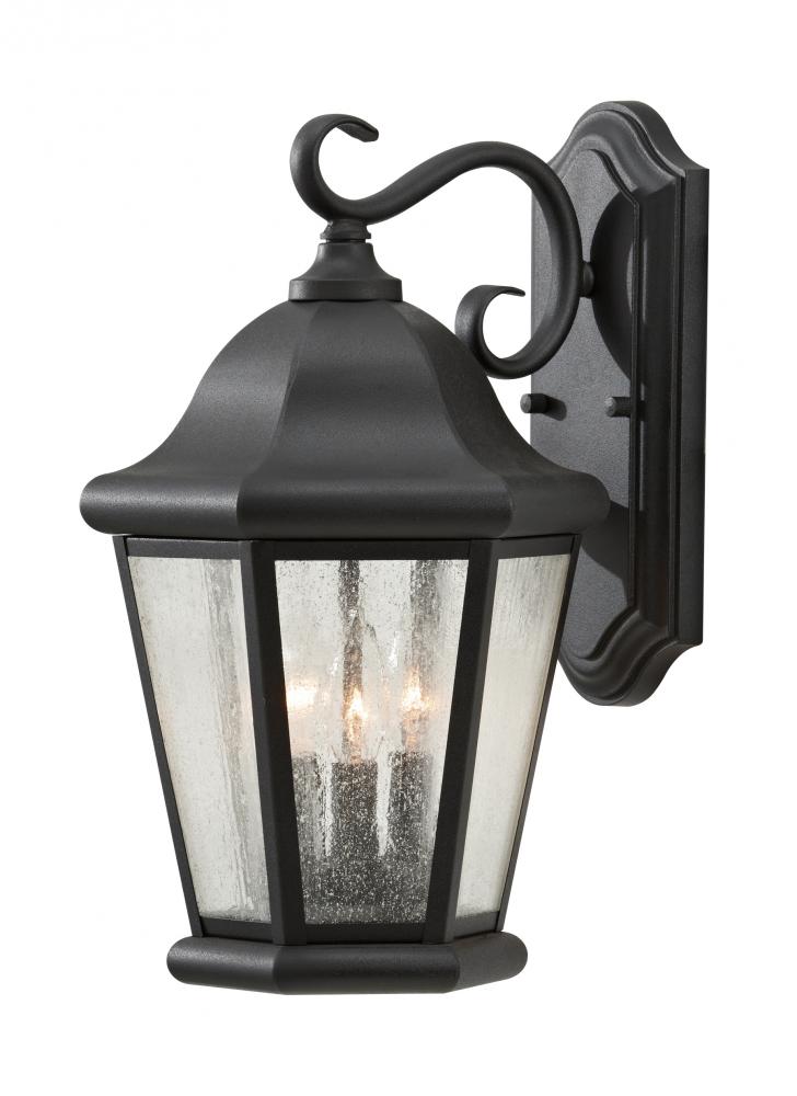 Martinsville traditional 3-light outdoor exterior large wall lantern sconce in black finish with cle