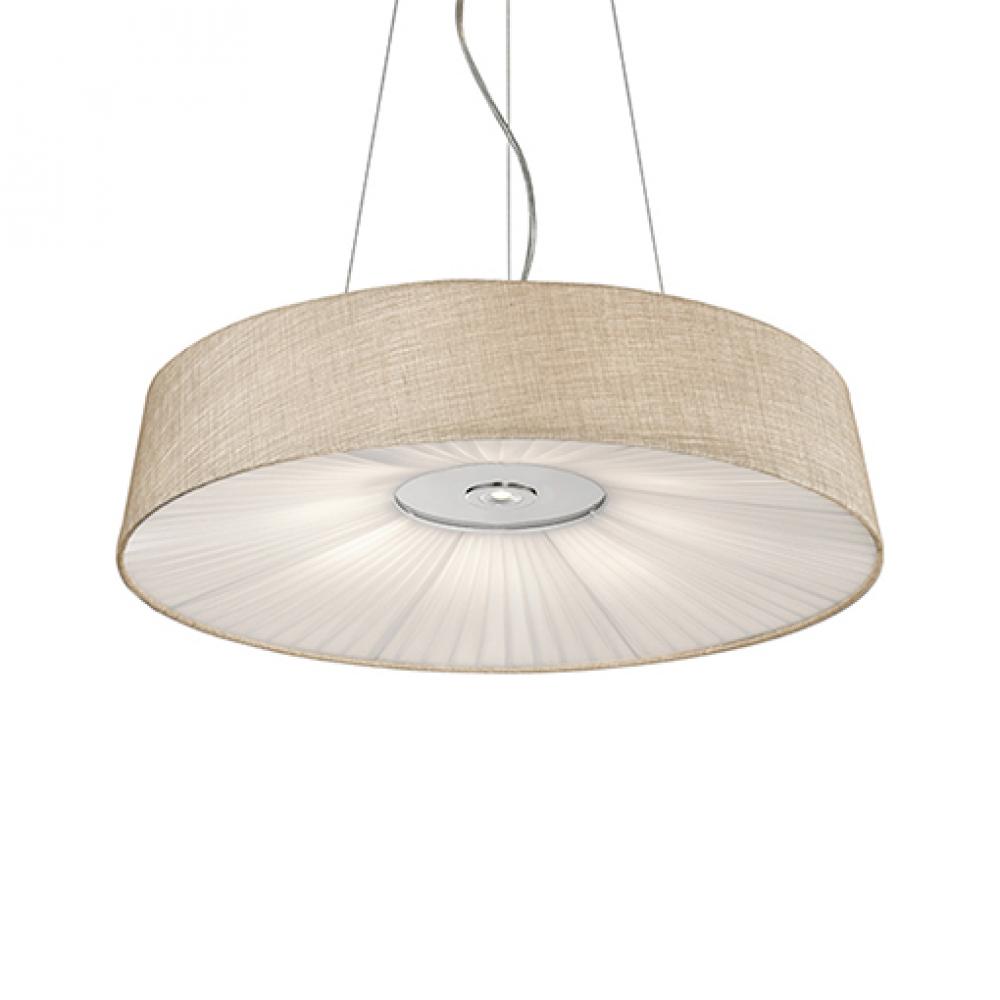 Single LED Pendant with Round Beige Linen Shade