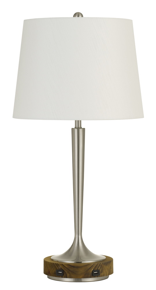 150W 3 Way Chester Metal Table Lamp With Wood Accent Base And 2 USB Charging Ports