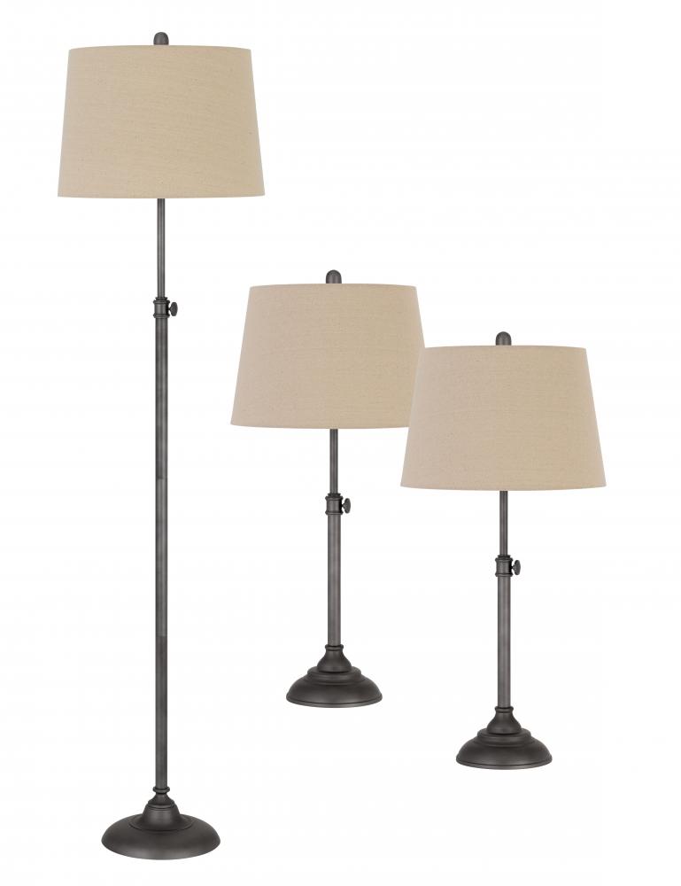 3 pcs package. 2 pcs of 150W 3 way adjustable metal table lamps. 1 pc of 150W 3 way adjustable metal