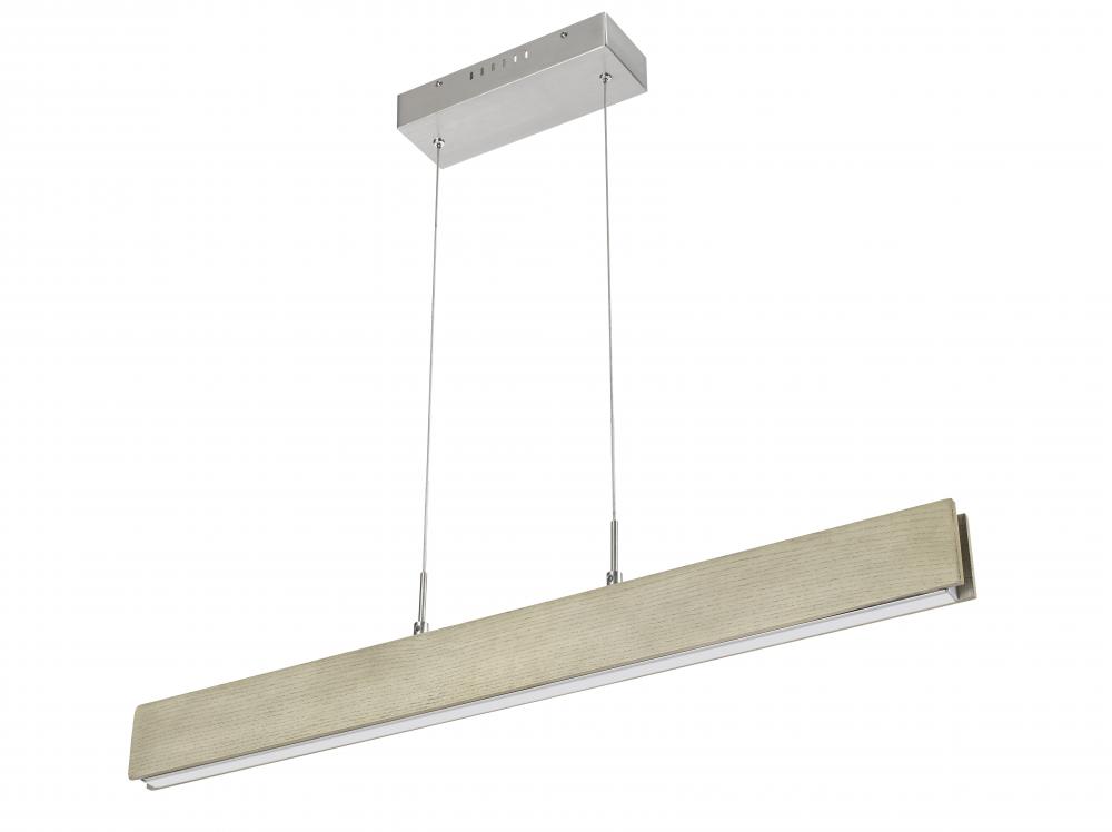 Colmar dimmable integrated LED Rubber wood ceiling island light with adjustable steel braided cable.