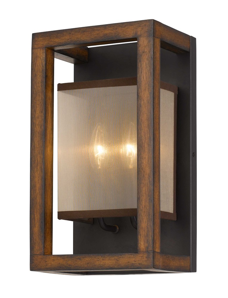 40W X 2 Rubber Wood Wall Sconce With Organza Shade (Edison Bulbs Not included)