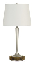 CAL Lighting BO-2778TB - 150W 3 Way Chester Metal Table Lamp With Wood Accent Base And 2 USB Charging Ports