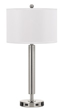 CAL Lighting LA-2004NS-5R-BS - 100W Metal Night Stand Lamp With 2 USB And 2 Power Outlets, On Off Rocker Base Switch