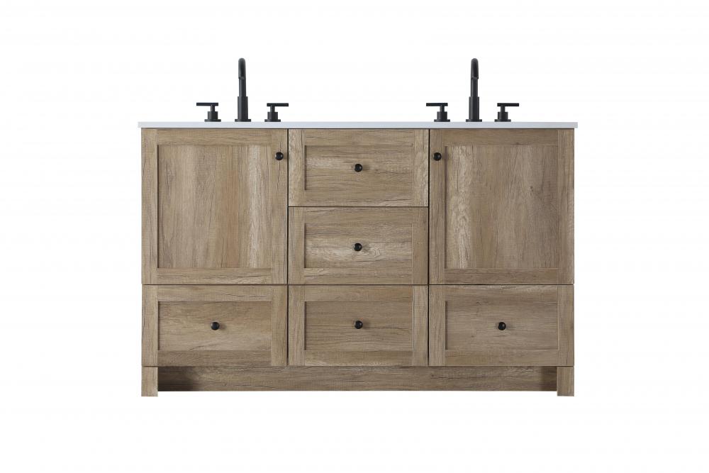 54 inch Double Bathroom Vanity In Natural Oak