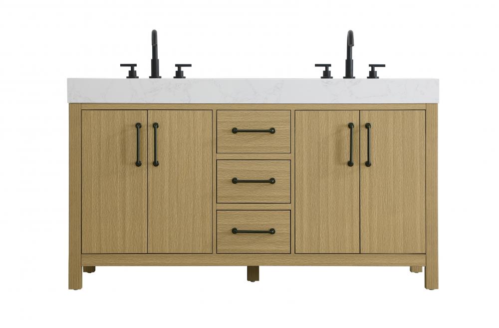 60 inch Double Bathroom Vanity In Honey Brown