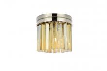 Elegant 1208F12PN-GT/RC - Sydney 3 light polished nickel Flush Mount Golden Teak (Smoky) Royal Cut Crystal