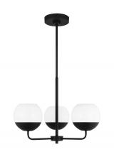 Visual Comfort & Co. Studio Collection 3168103EN3-112 - Alvin modern LED 3-light indoor dimmable chandelier in midnight black finish with white milk glass g