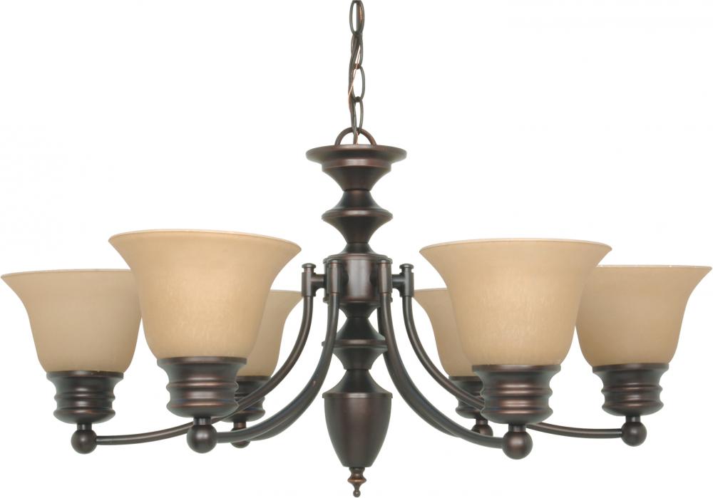 Empire - 6 Light Chandelier with Champagne Linen Washed Glass - Mahogany Bronze Finish