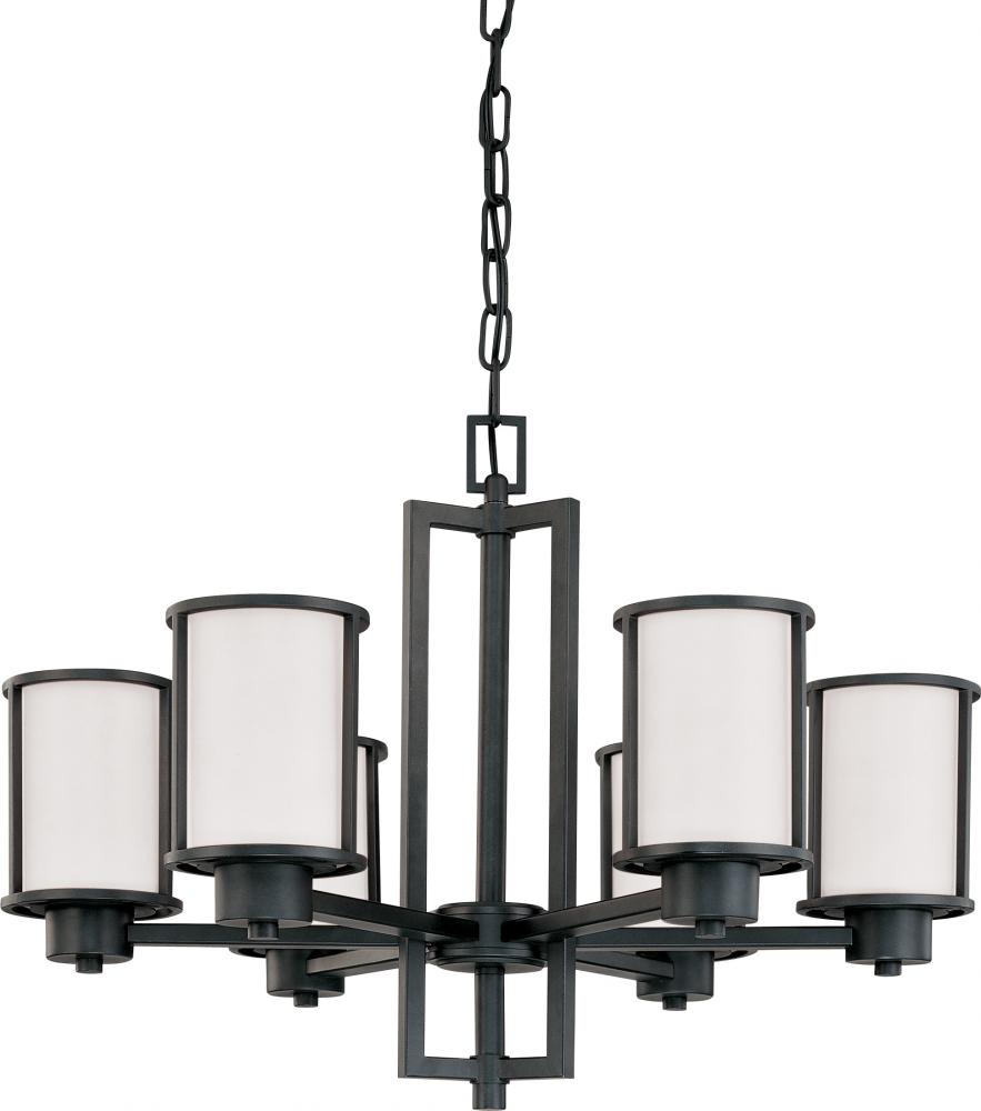 Odeon - 6 Light (convertible upwithdown) Chandelier with Satin White Glass - Aged Bronze Finish