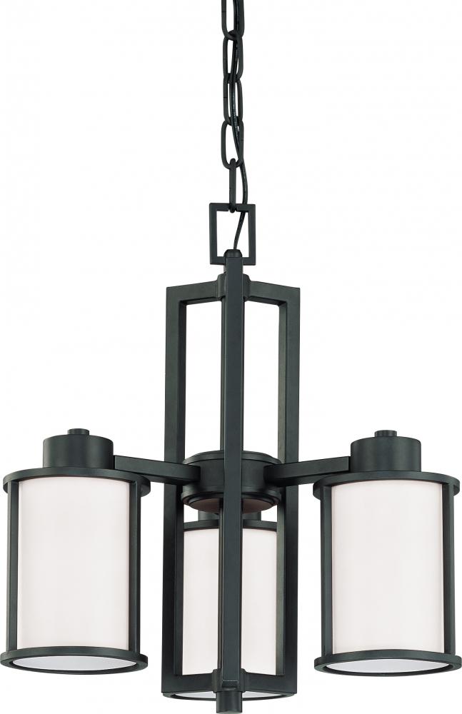 Odeon - 3 Light (convertible upwithdown) Chandelier with Satin White Glass - Aged Bronze Finish