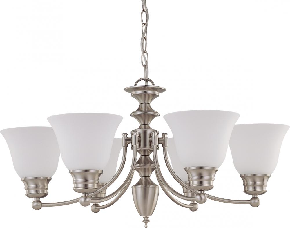 Empire - 6 Light Chandelier with Frosted White Glass - Brushed Nickel Finish