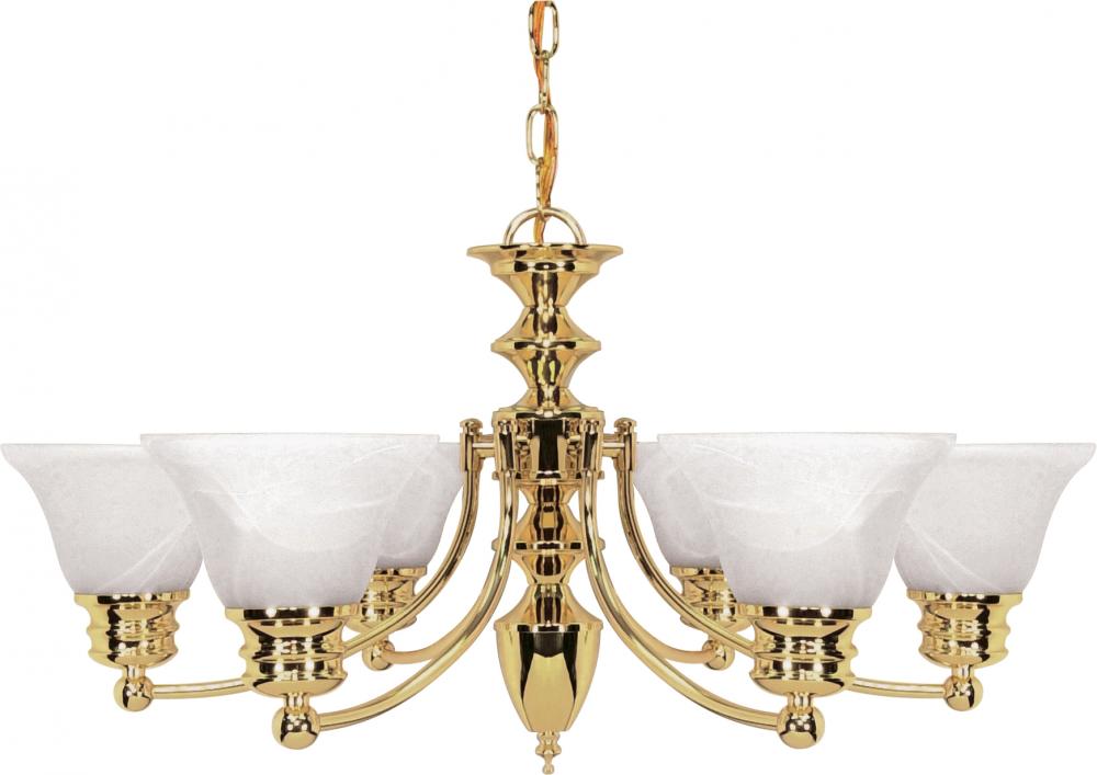 Empire - 6 Light Chandelier with Alabaster Glass - Polished Brass Finish