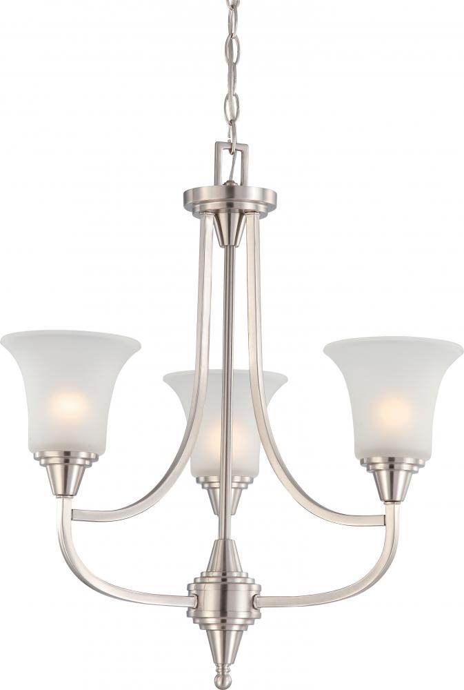 Surrey - 3 Light Chandelier with Frosted Glass - Brushed Nickel Finish