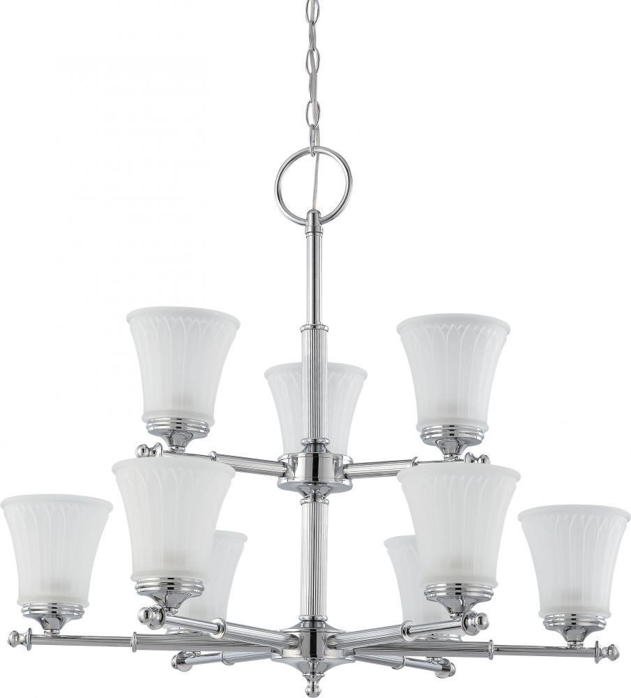 Teller - 9 Light Two Tier Chandelier with Frosted Etched Glass - Polished Chrome Finish