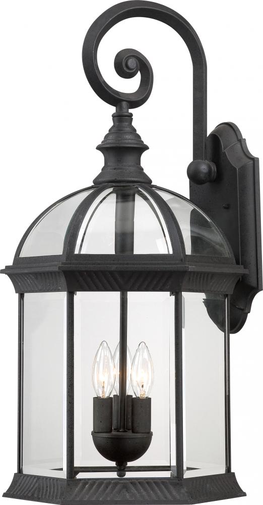 Boxwood - 3 Light 26" Wall Lantern with Clear Beveled Glass - Textured Black Finish