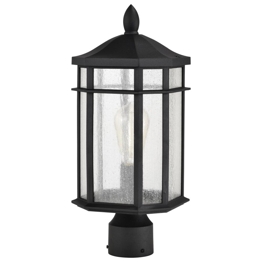 Raiden Collection Outdoor 18 inch Post Light Pole Lantern; Matte Black Finish with Clear Seedy Glass